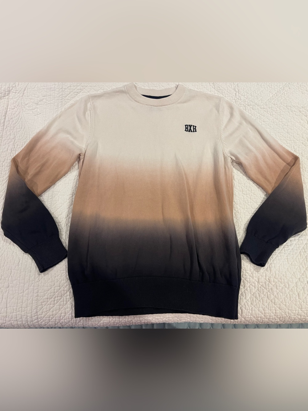 Bauhaus Kids Ombre Crewneck Sweater Beige Brown Black 100% Cotton Sz 12 Recycled